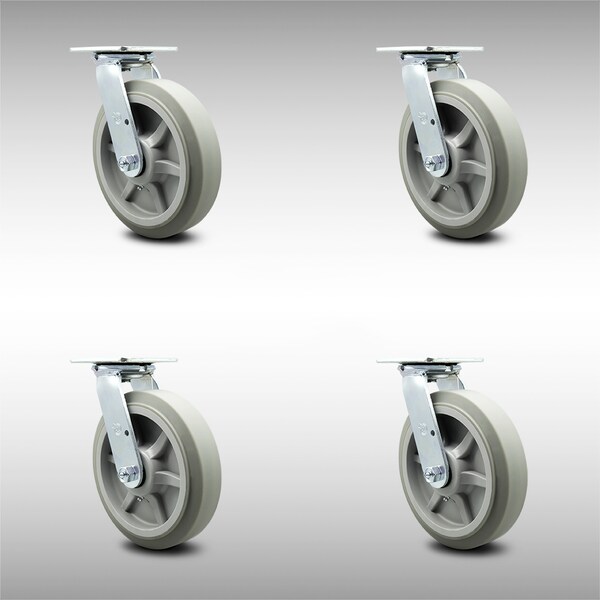 8 Inch SS Thermoplastic Rubber Wheel Swivel Caster Set with Ball Bearings SCC